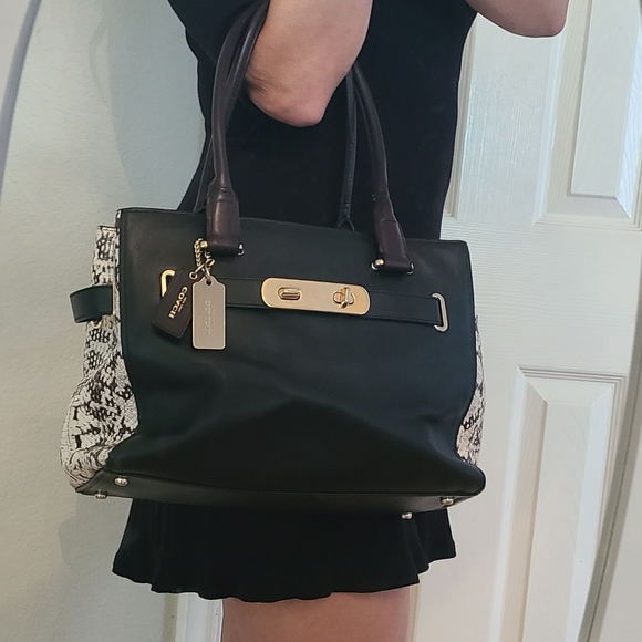COACH Swaggers Carryall Black Exotic Bag - Picture 2 of 11